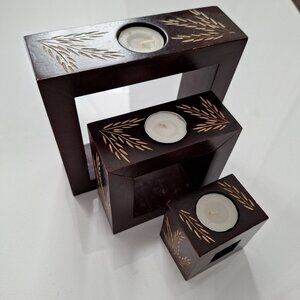 Wood Nestled Candle Holders